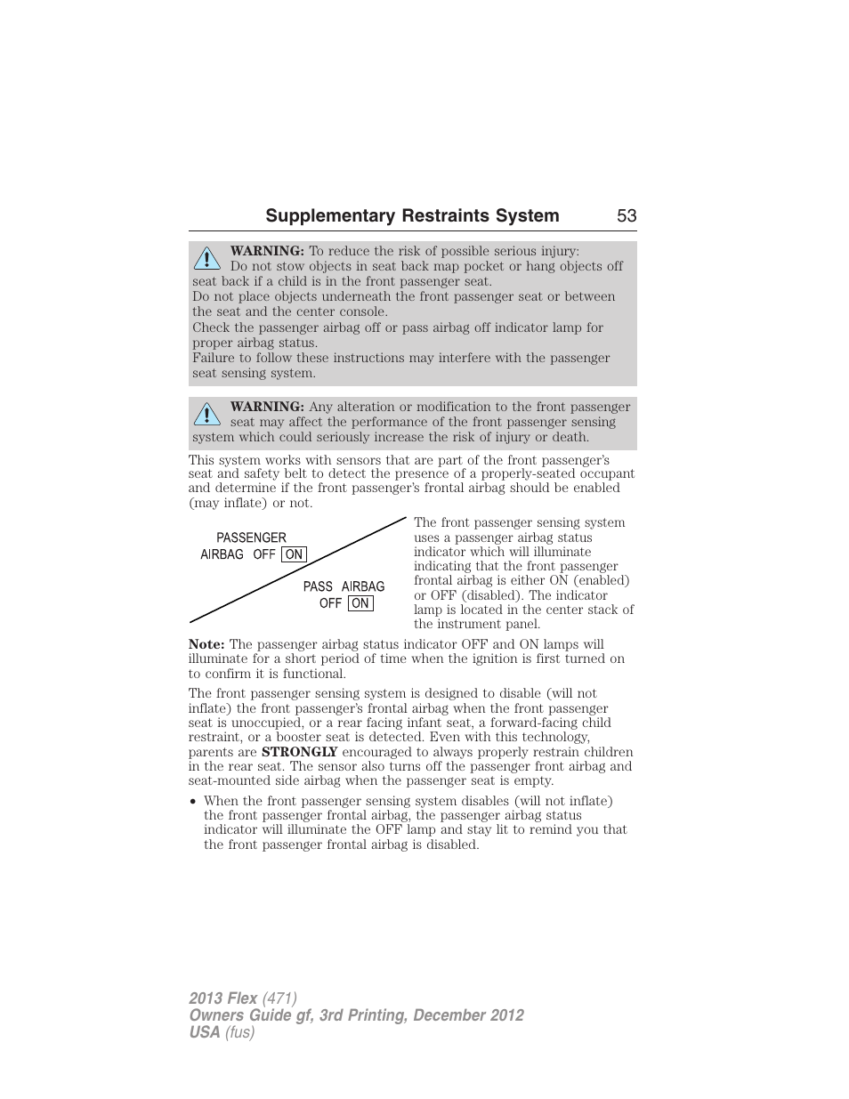 Supplementary restraints system 53 | FORD 2013 Flex v.3 User Manual | Page 54 / 547