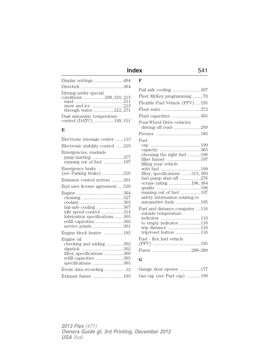 Index 541 | FORD 2013 Flex v.3 User Manual | Page 542 / 547