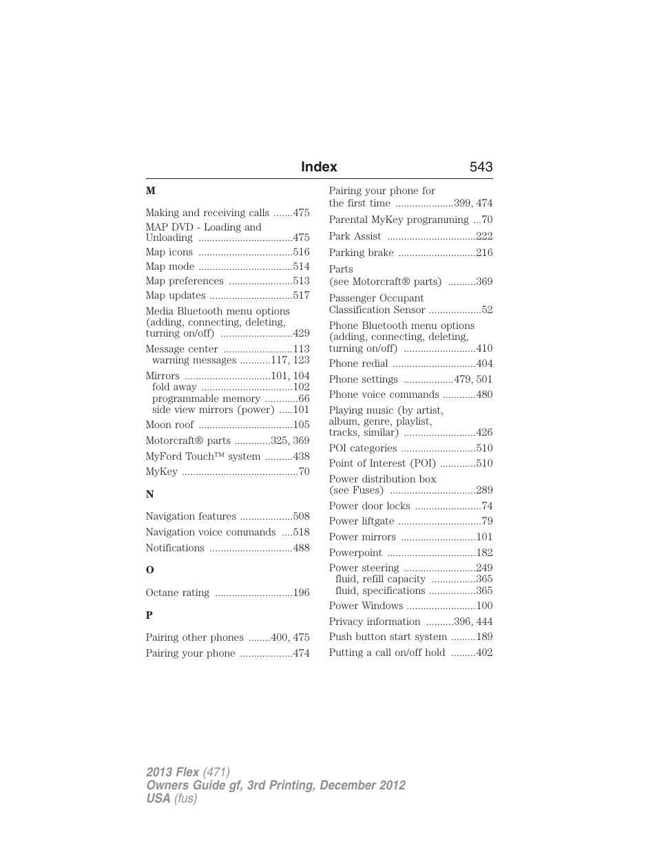 Index 543 | FORD 2013 Flex v.3 User Manual | Page 544 / 547