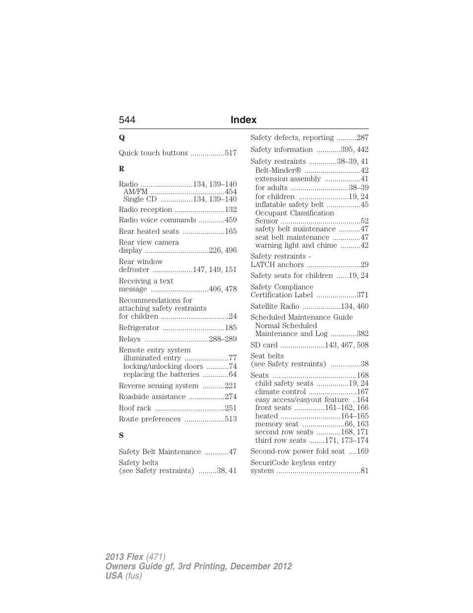 544 index | FORD 2013 Flex v.3 User Manual | Page 545 / 547