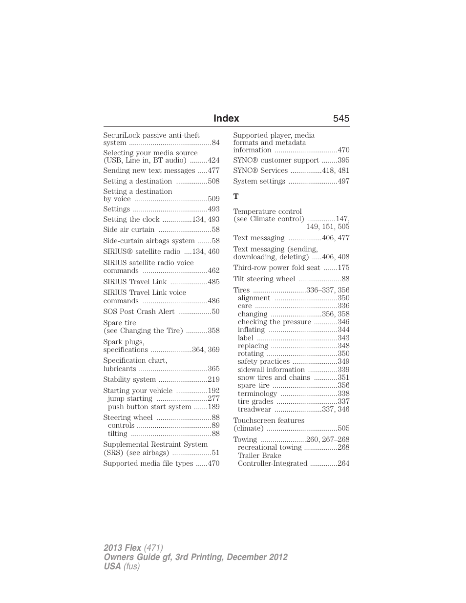 Index 545 | FORD 2013 Flex v.3 User Manual | Page 546 / 547