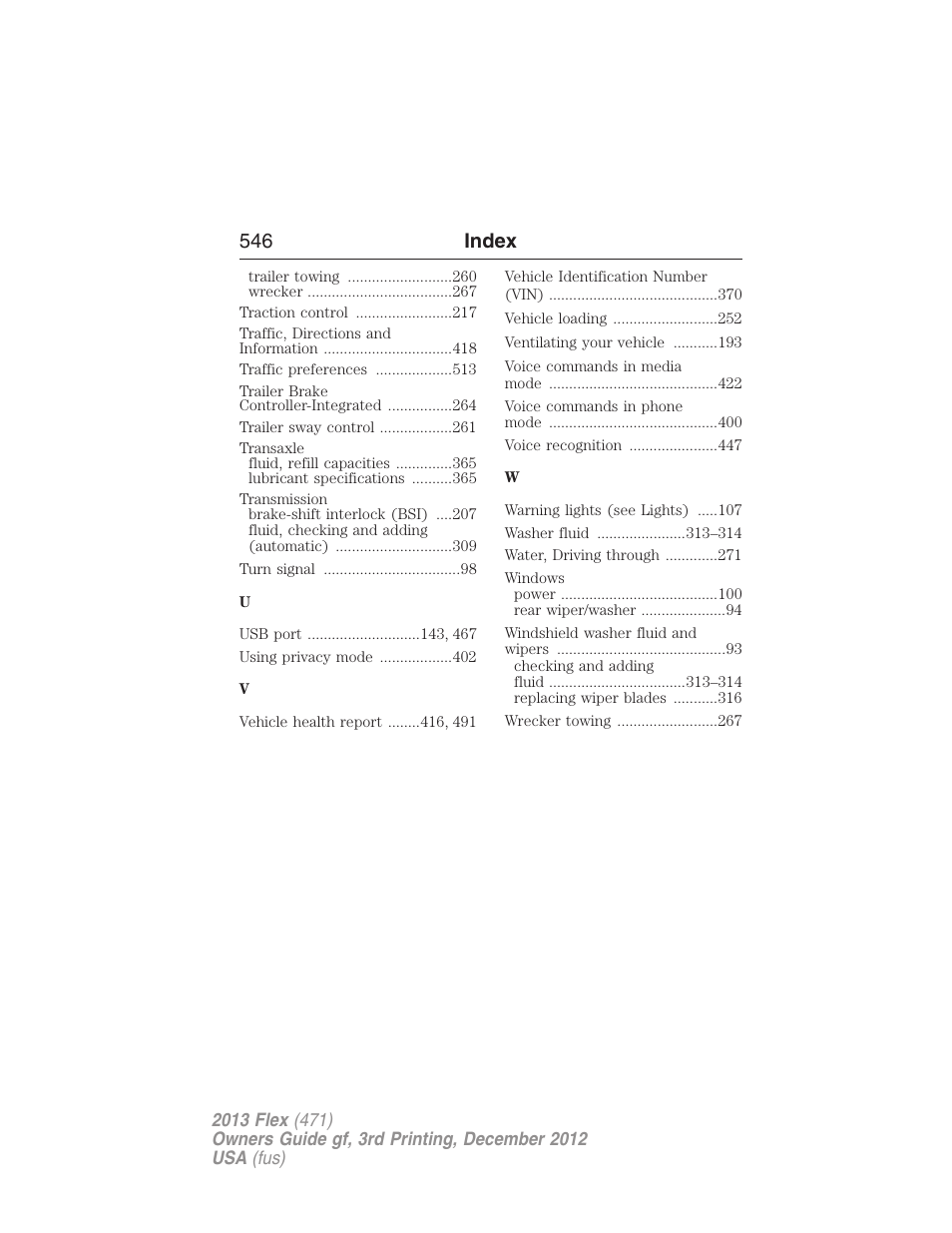 546 index | FORD 2013 Flex v.3 User Manual | Page 547 / 547