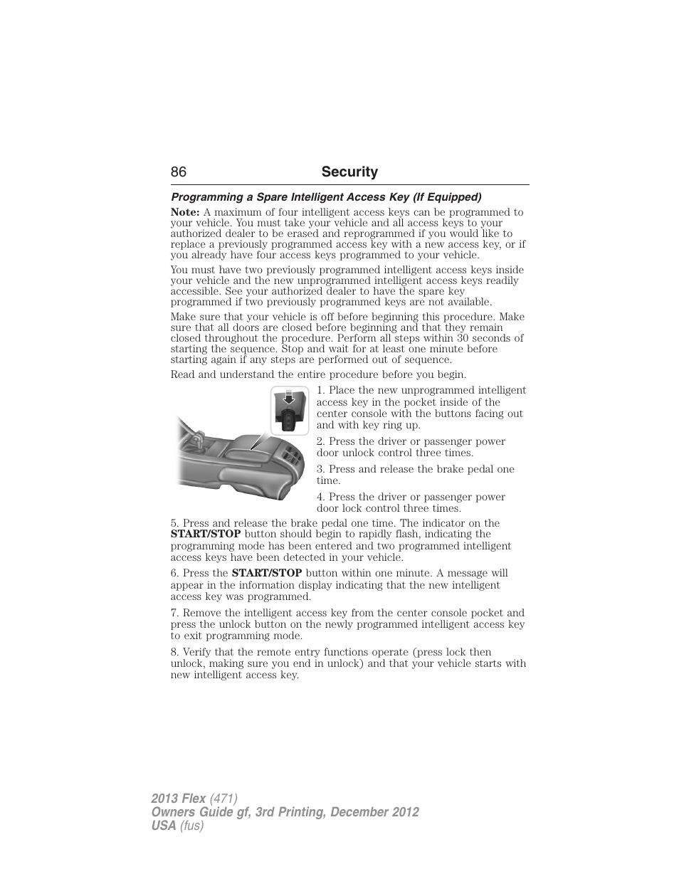 86 security | FORD 2013 Flex v.3 User Manual | Page 87 / 547