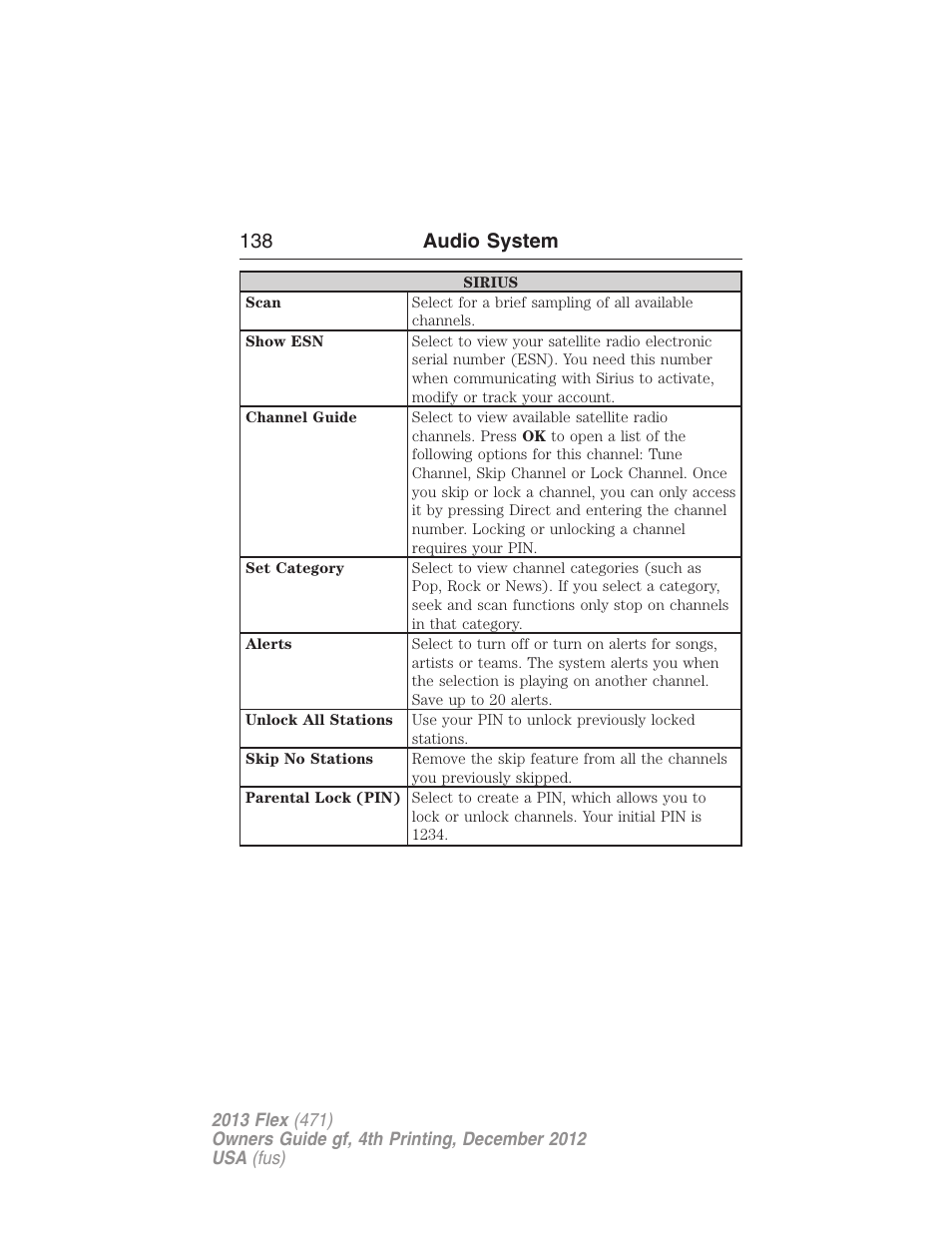 138 audio system | FORD 2013 Flex v.4 User Manual | Page 139 / 555