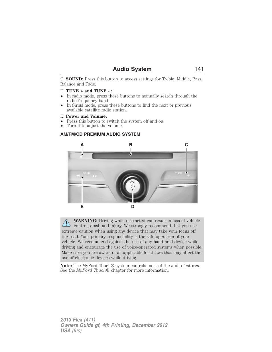 Am/fm/cd premium audio system, Audio system 141 | FORD 2013 Flex v.4 User Manual | Page 142 / 555
