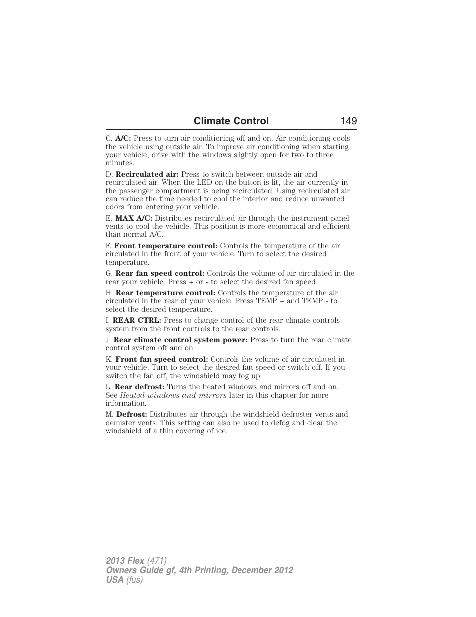 Climate control 149 | FORD 2013 Flex v.4 User Manual | Page 150 / 555