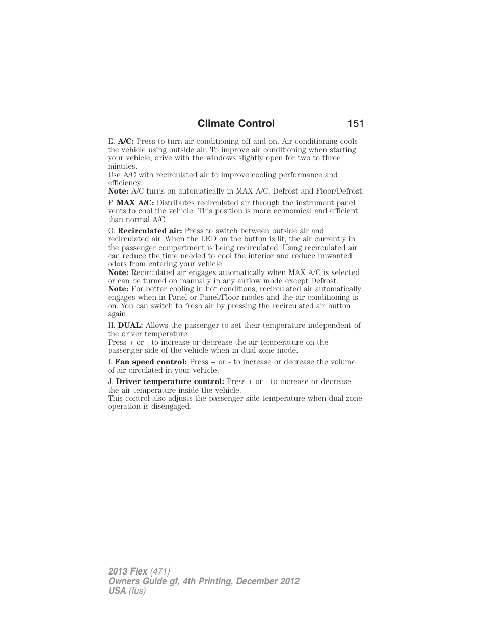 Climate control 151 | FORD 2013 Flex v.4 User Manual | Page 152 / 555