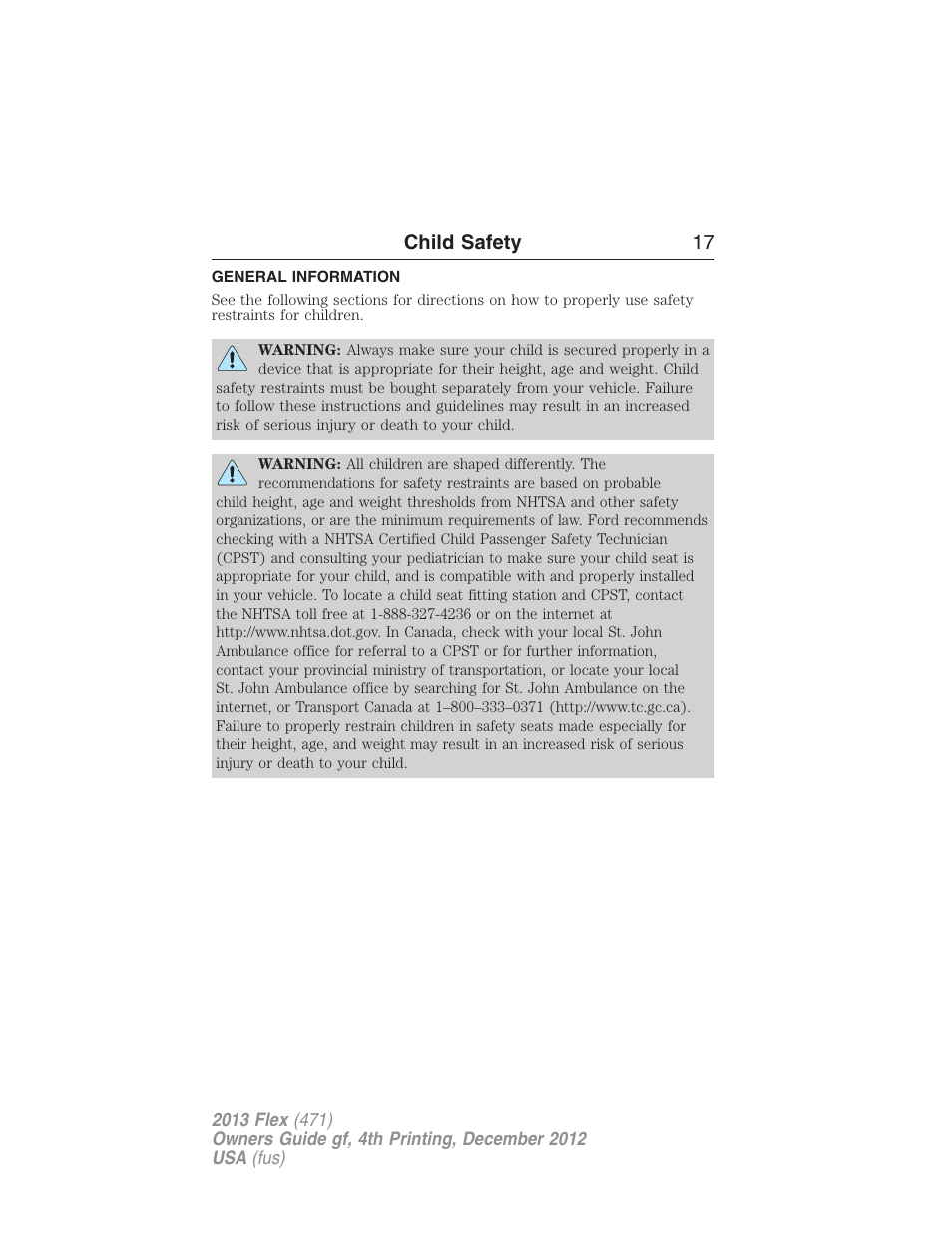 Child safety, General information, Child safety 17 | FORD 2013 Flex v.4 User Manual | Page 18 / 555