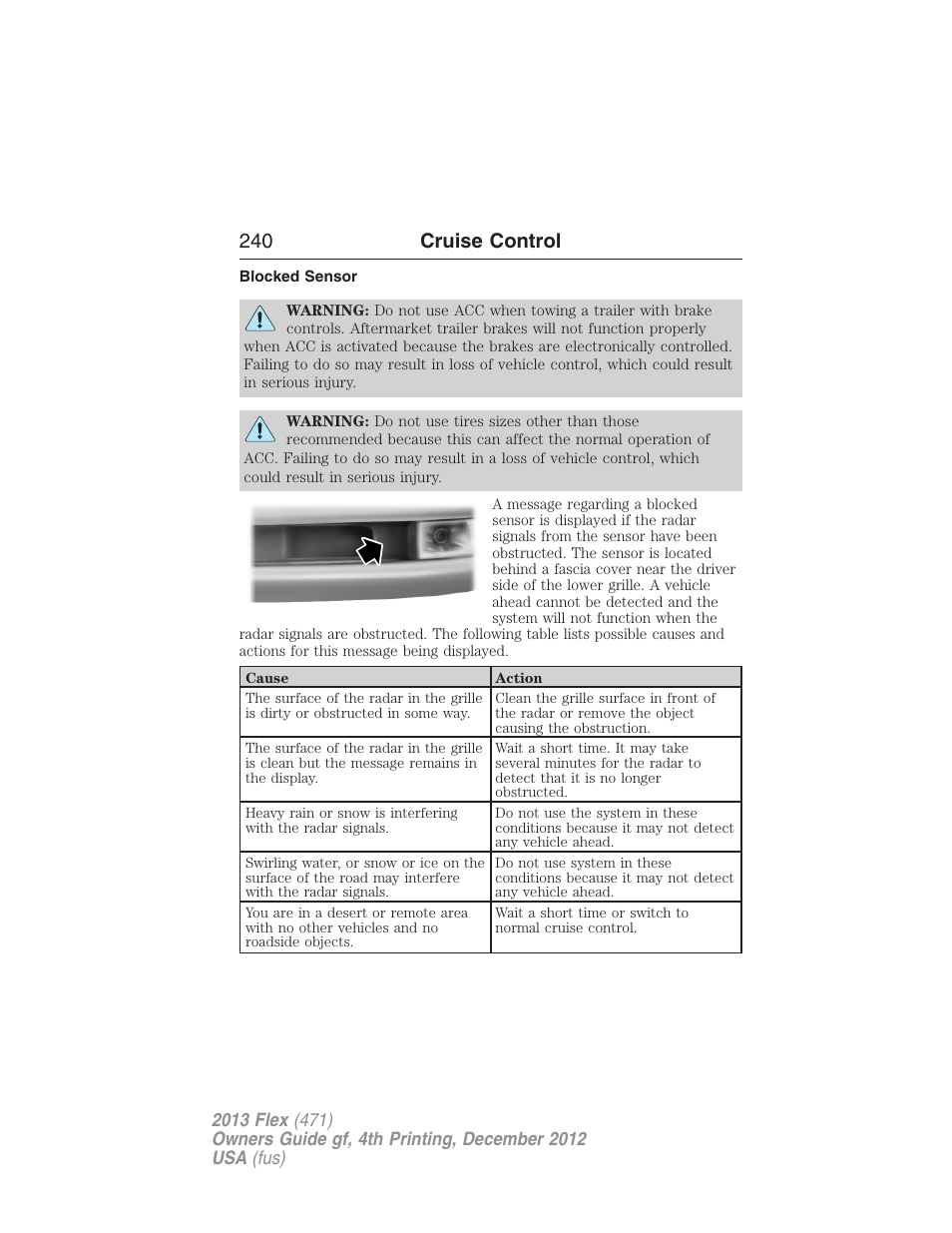 Blocked sensor, 240 cruise control | FORD 2013 Flex v.4 User Manual | Page 241 / 555