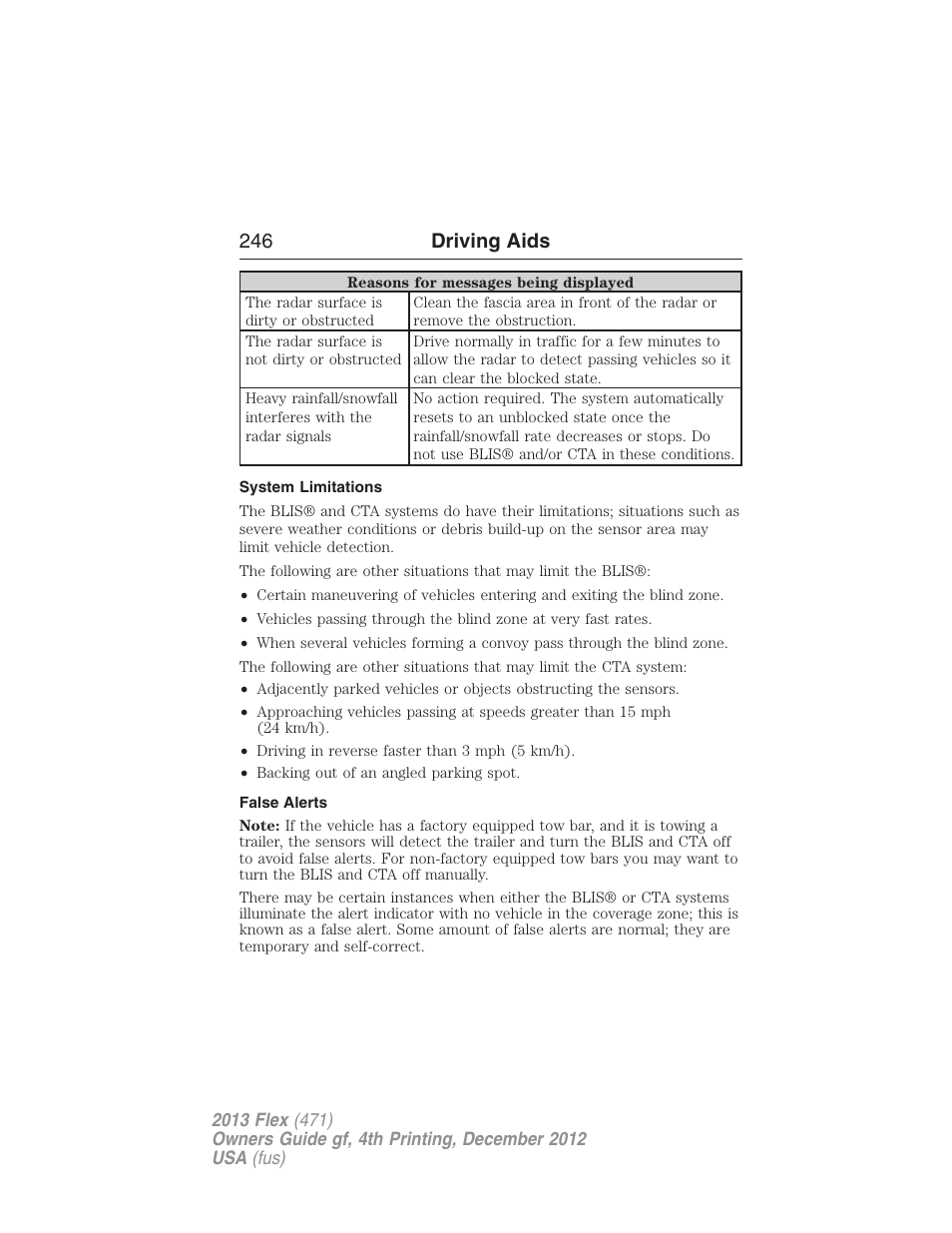 System limitations, False alerts, 246 driving aids | FORD 2013 Flex v.4 User Manual | Page 247 / 555