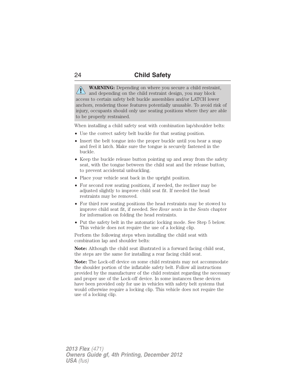 24 child safety | FORD 2013 Flex v.4 User Manual | Page 25 / 555