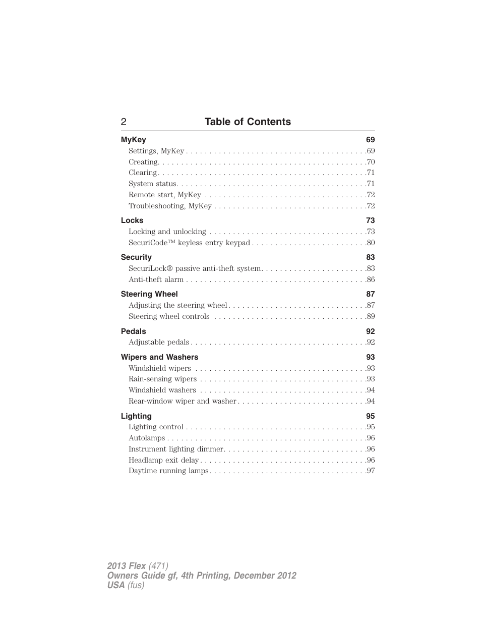 2table of contents | FORD 2013 Flex v.4 User Manual | Page 3 / 555