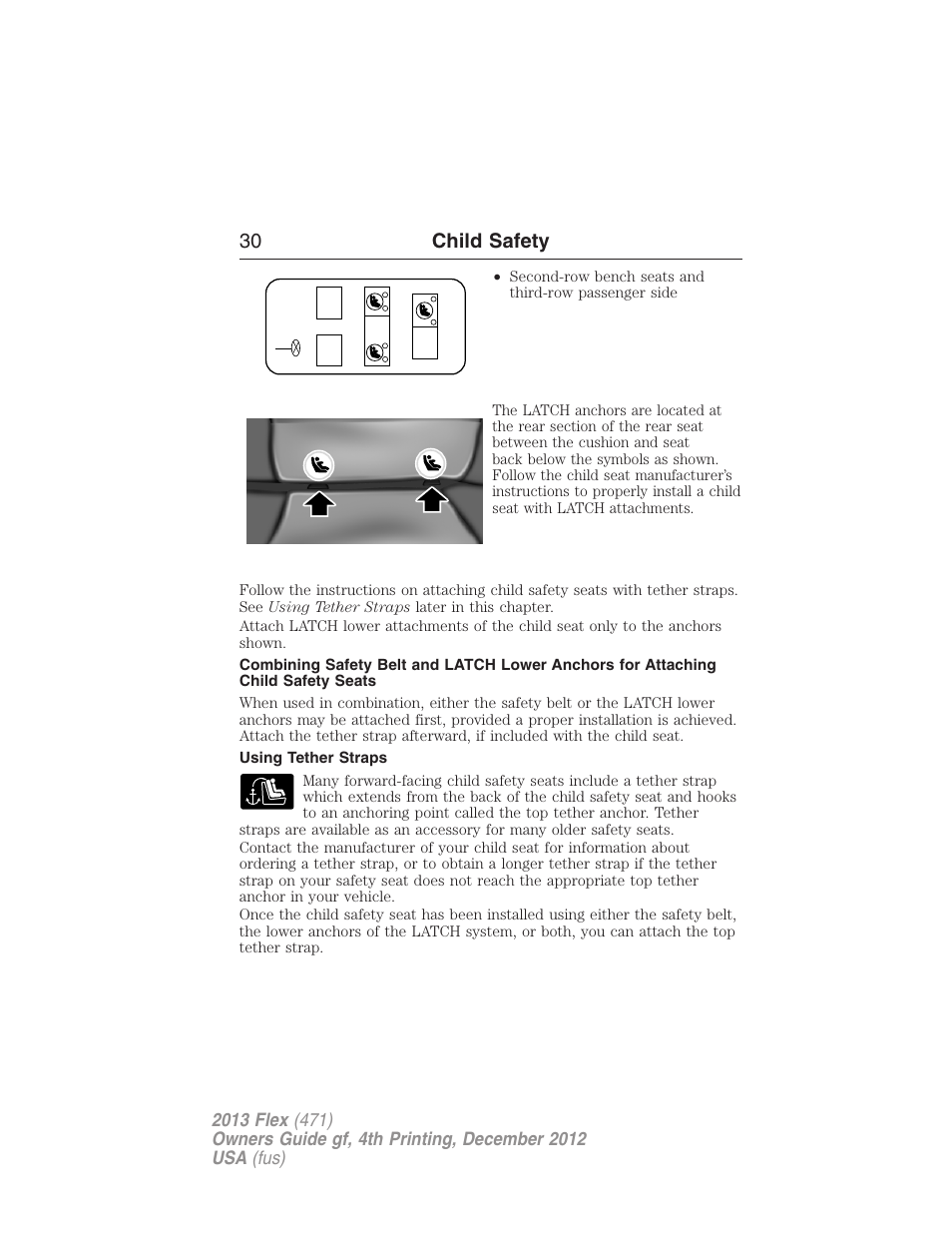 Using tether straps, 30 child safety | FORD 2013 Flex v.4 User Manual | Page 31 / 555
