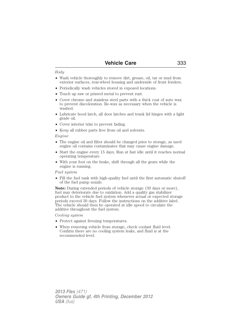 Vehicle care 333 | FORD 2013 Flex v.4 User Manual | Page 334 / 555