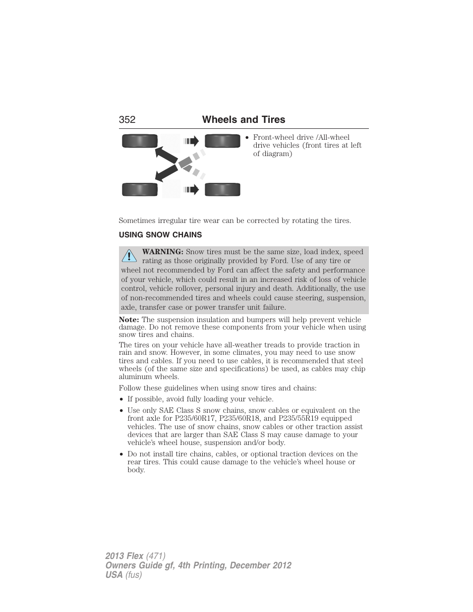 Using snow chains, 352 wheels and tires | FORD 2013 Flex v.4 User Manual | Page 353 / 555