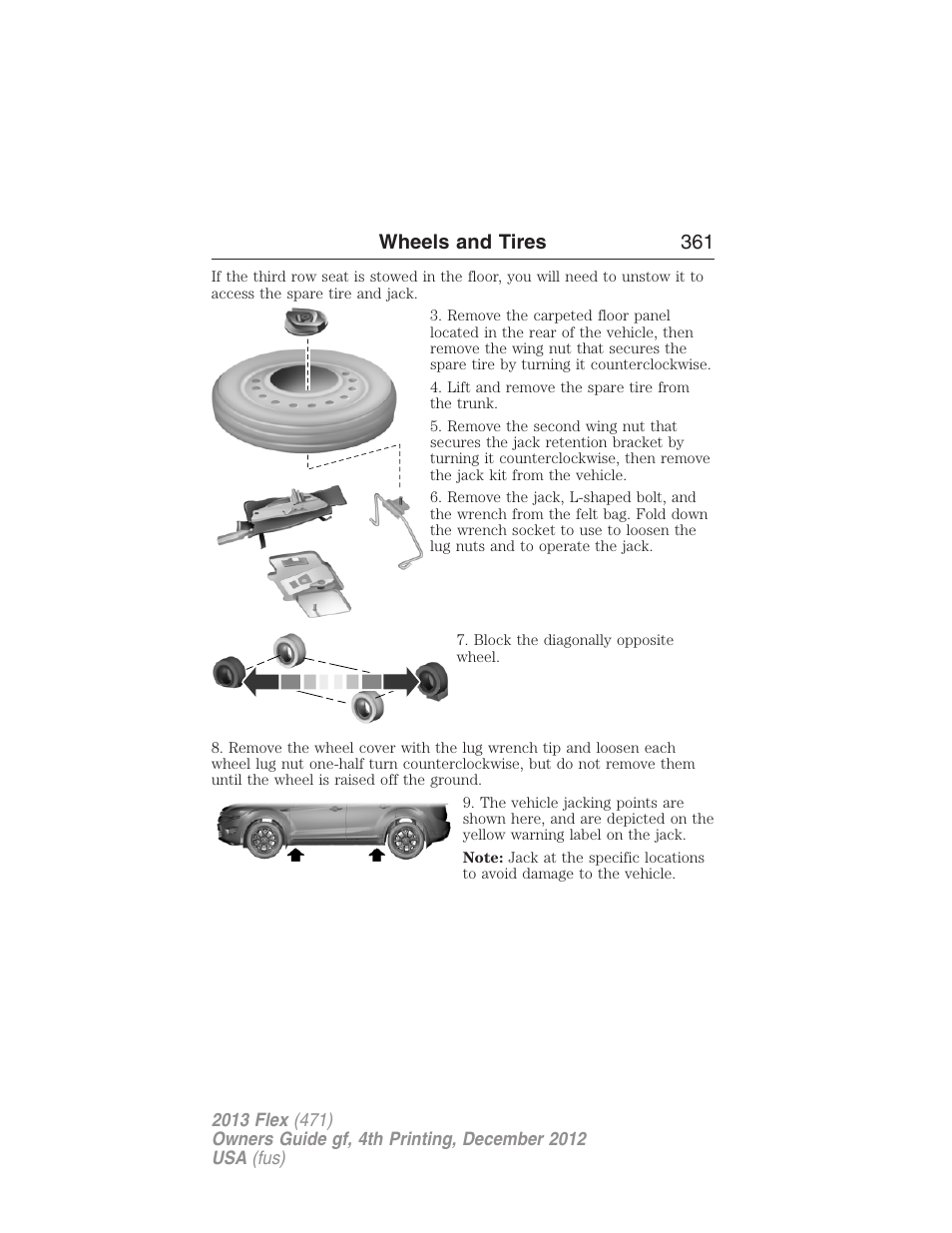 Wheels and tires 361 | FORD 2013 Flex v.4 User Manual | Page 362 / 555