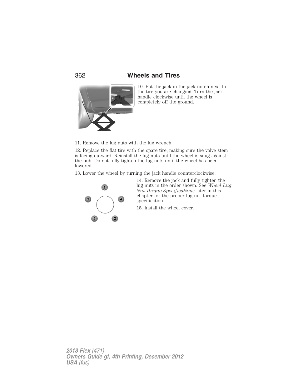 362 wheels and tires | FORD 2013 Flex v.4 User Manual | Page 363 / 555