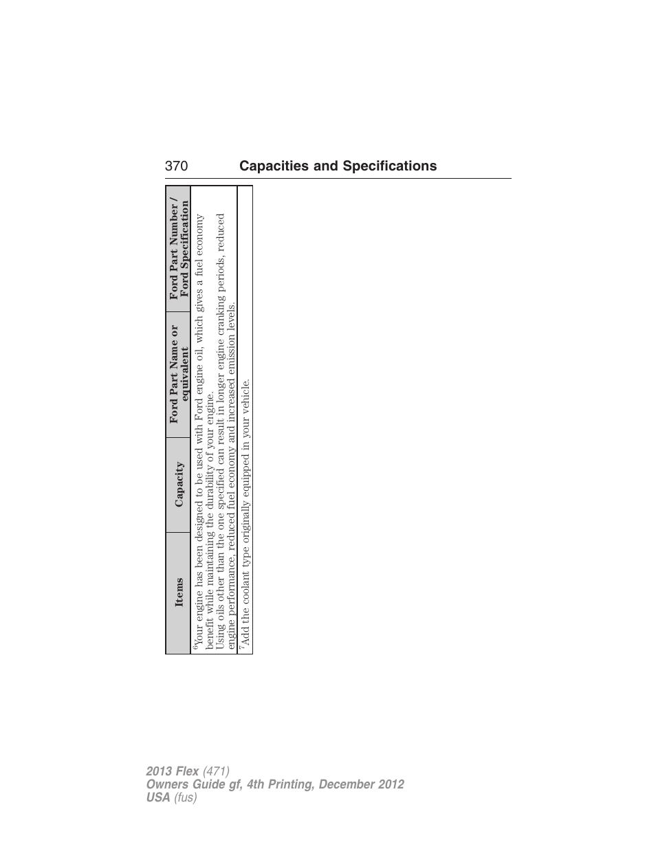 370 capacities and specifications | FORD 2013 Flex v.4 User Manual | Page 371 / 555