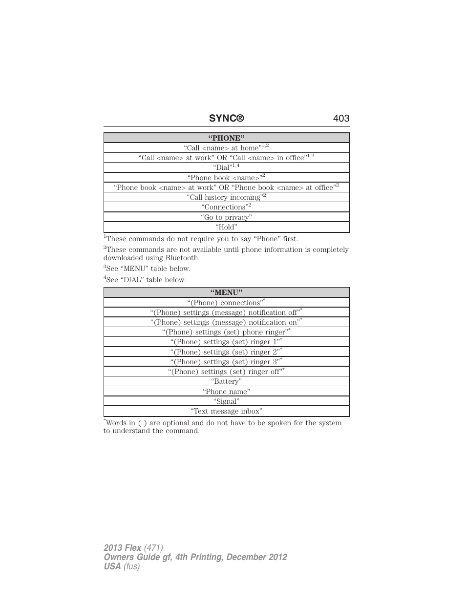 Sync® 403 | FORD 2013 Flex v.4 User Manual | Page 404 / 555