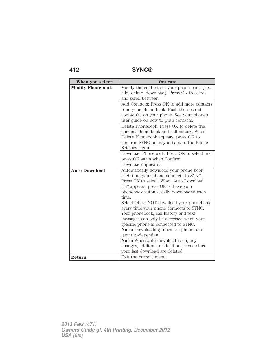 412 sync | FORD 2013 Flex v.4 User Manual | Page 413 / 555