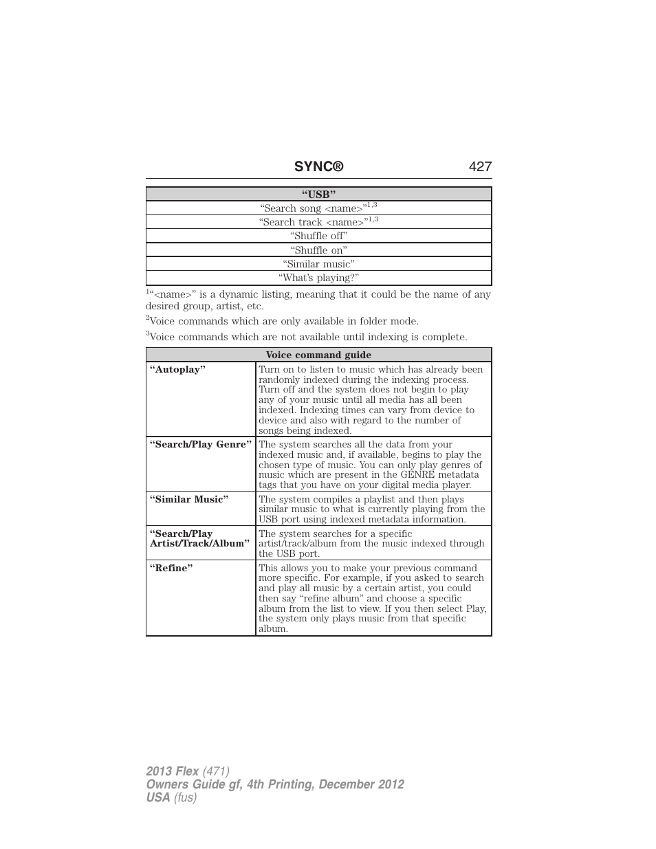 Sync® 427 | FORD 2013 Flex v.4 User Manual | Page 428 / 555