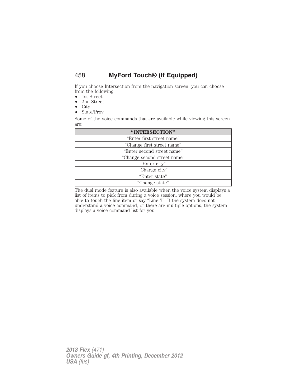 458 myford touch® (if equipped) | FORD 2013 Flex v.4 User Manual | Page 459 / 555