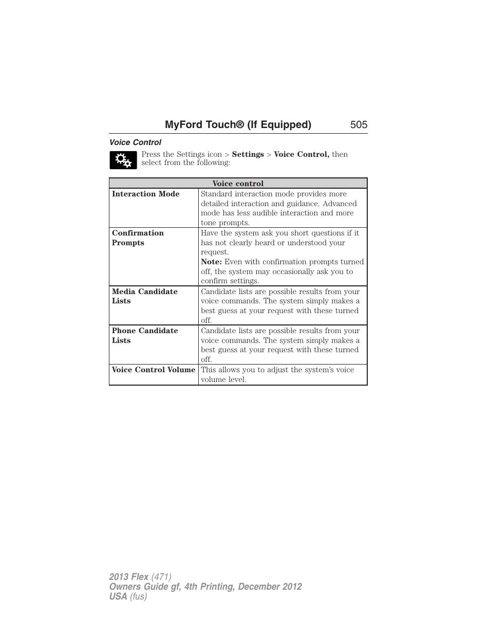 Voice control, Myford touch® (if equipped) 505 | FORD 2013 Flex v.4 User Manual | Page 506 / 555