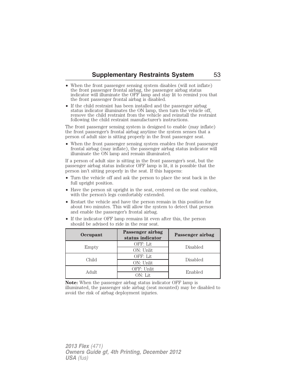 Supplementary restraints system 53 | FORD 2013 Flex v.4 User Manual | Page 54 / 555