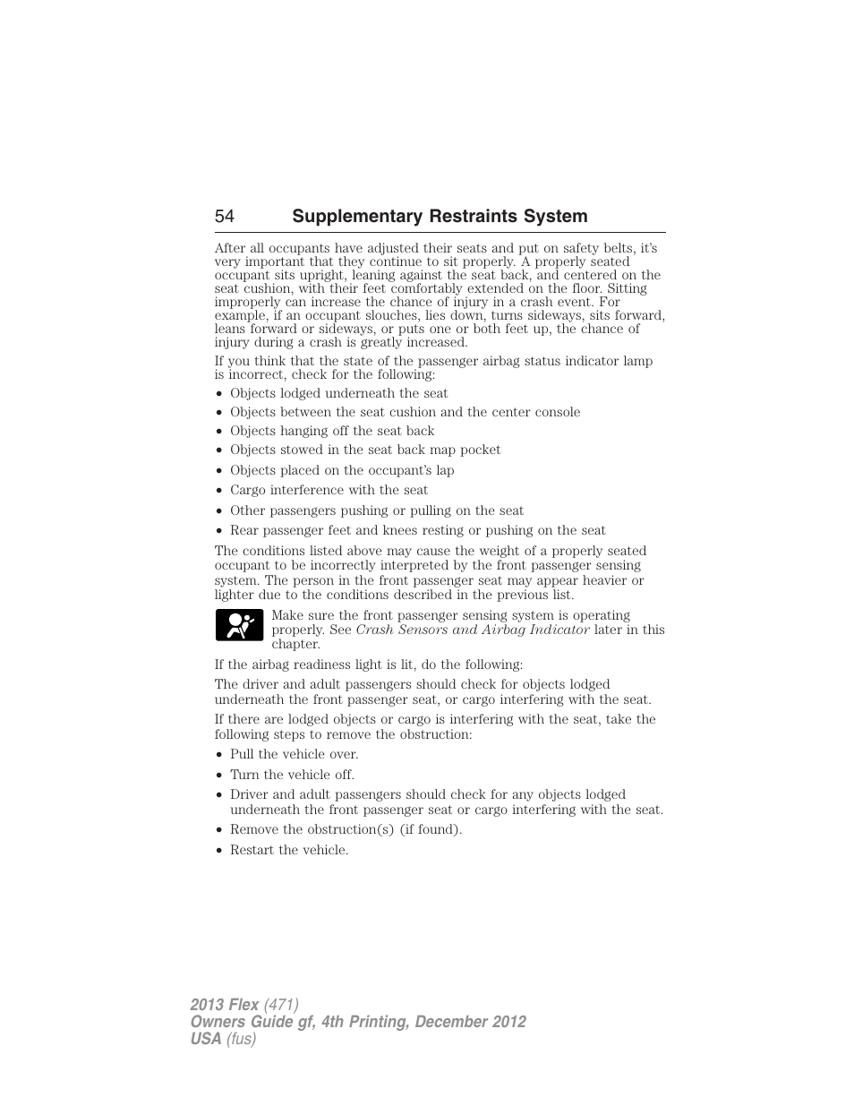 54 supplementary restraints system | FORD 2013 Flex v.4 User Manual | Page 55 / 555