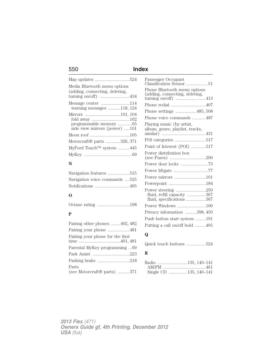 550 index | FORD 2013 Flex v.4 User Manual | Page 551 / 555