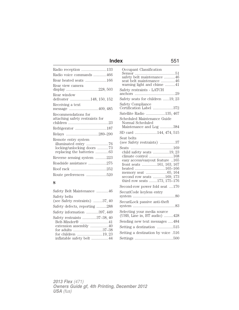 Index 551 | FORD 2013 Flex v.4 User Manual | Page 552 / 555