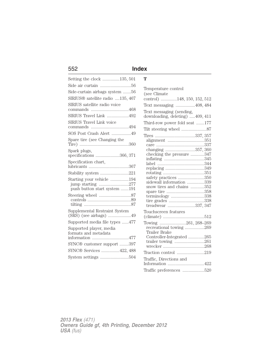 552 index | FORD 2013 Flex v.4 User Manual | Page 553 / 555