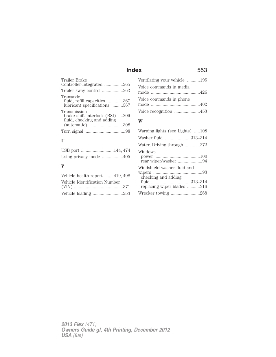 Index 553 | FORD 2013 Flex v.4 User Manual | Page 554 / 555