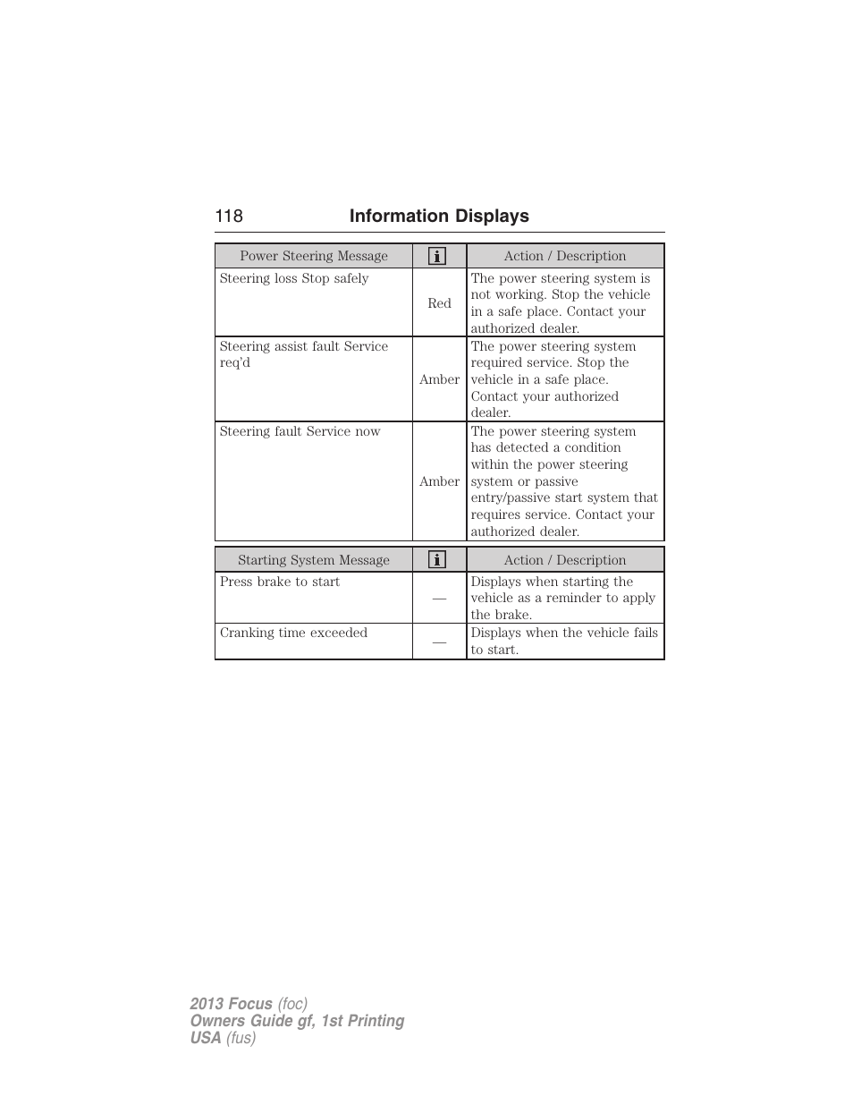 118 information displays | FORD 2013 Focus v.1 User Manual | Page 118 / 475