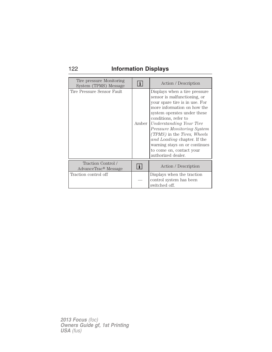 122 information displays | FORD 2013 Focus v.1 User Manual | Page 122 / 475
