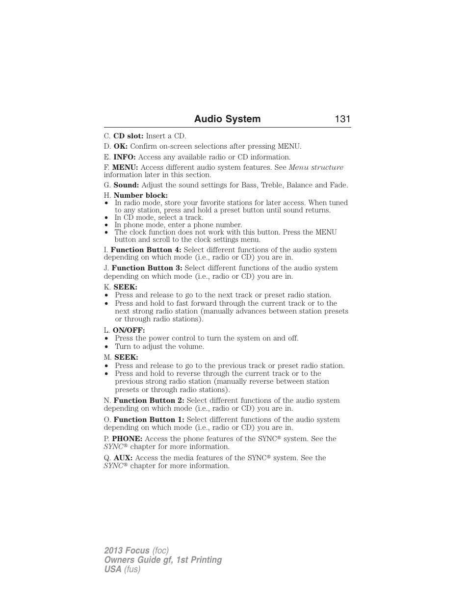 Audio system 131 | FORD 2013 Focus v.1 User Manual | Page 131 / 475