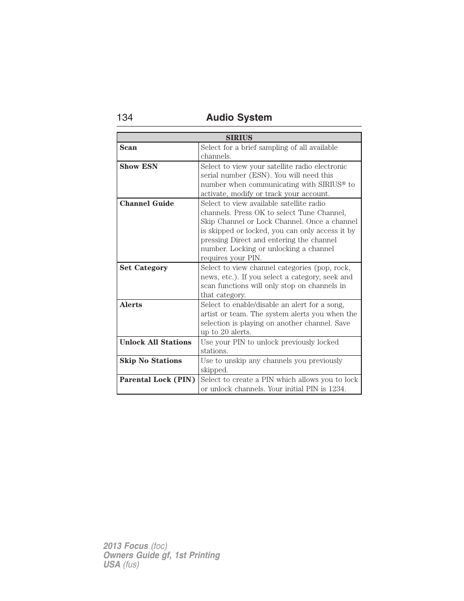 134 audio system | FORD 2013 Focus v.1 User Manual | Page 134 / 475