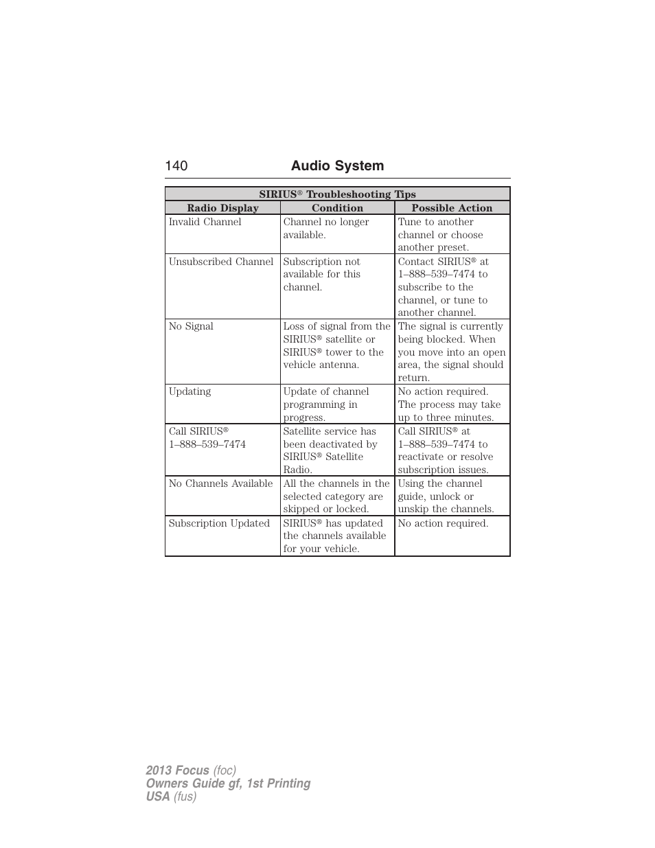 140 audio system | FORD 2013 Focus v.1 User Manual | Page 140 / 475