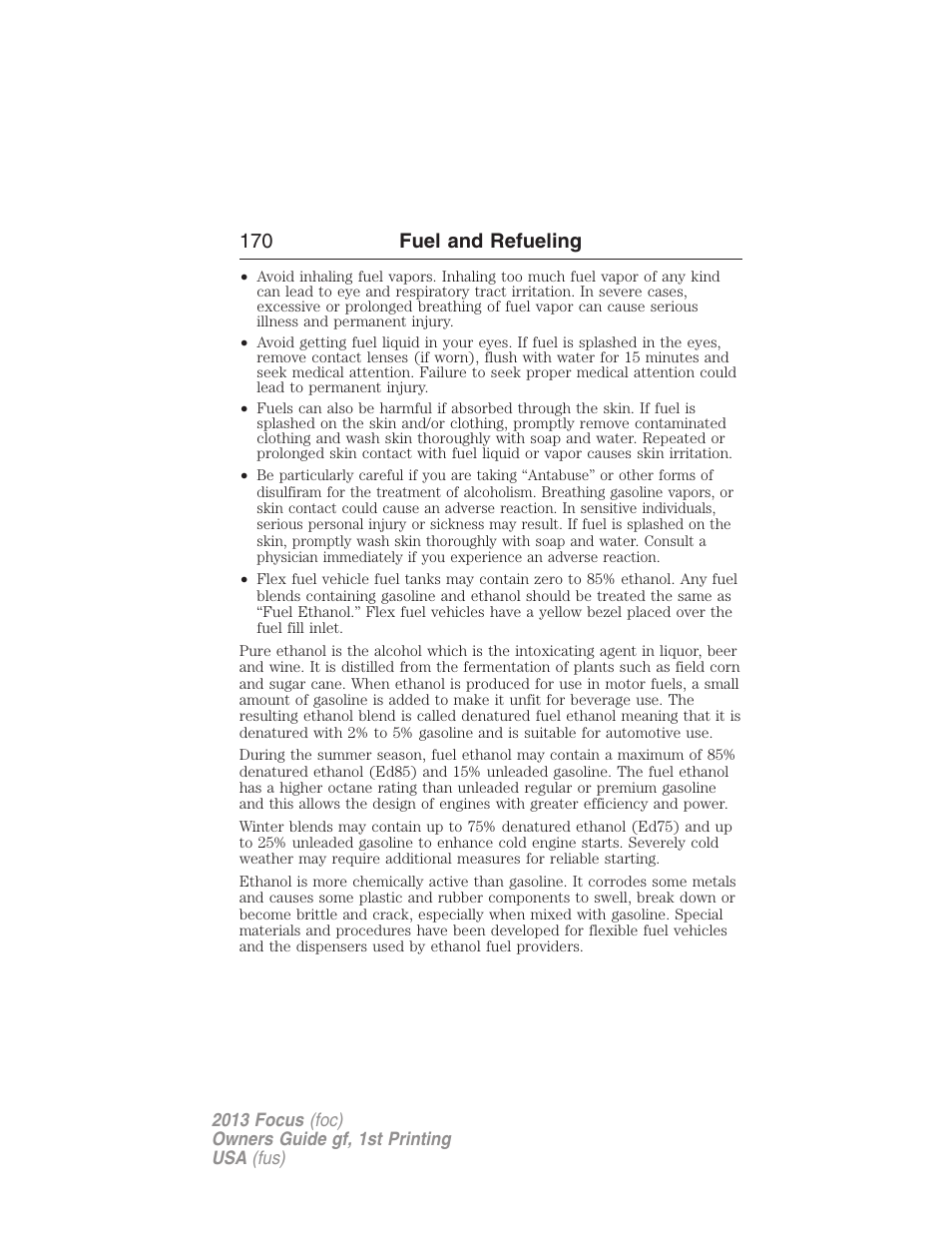 170 fuel and refueling | FORD 2013 Focus v.1 User Manual | Page 170 / 475
