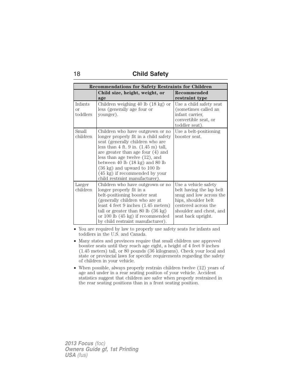 18 child safety | FORD 2013 Focus v.1 User Manual | Page 18 / 475