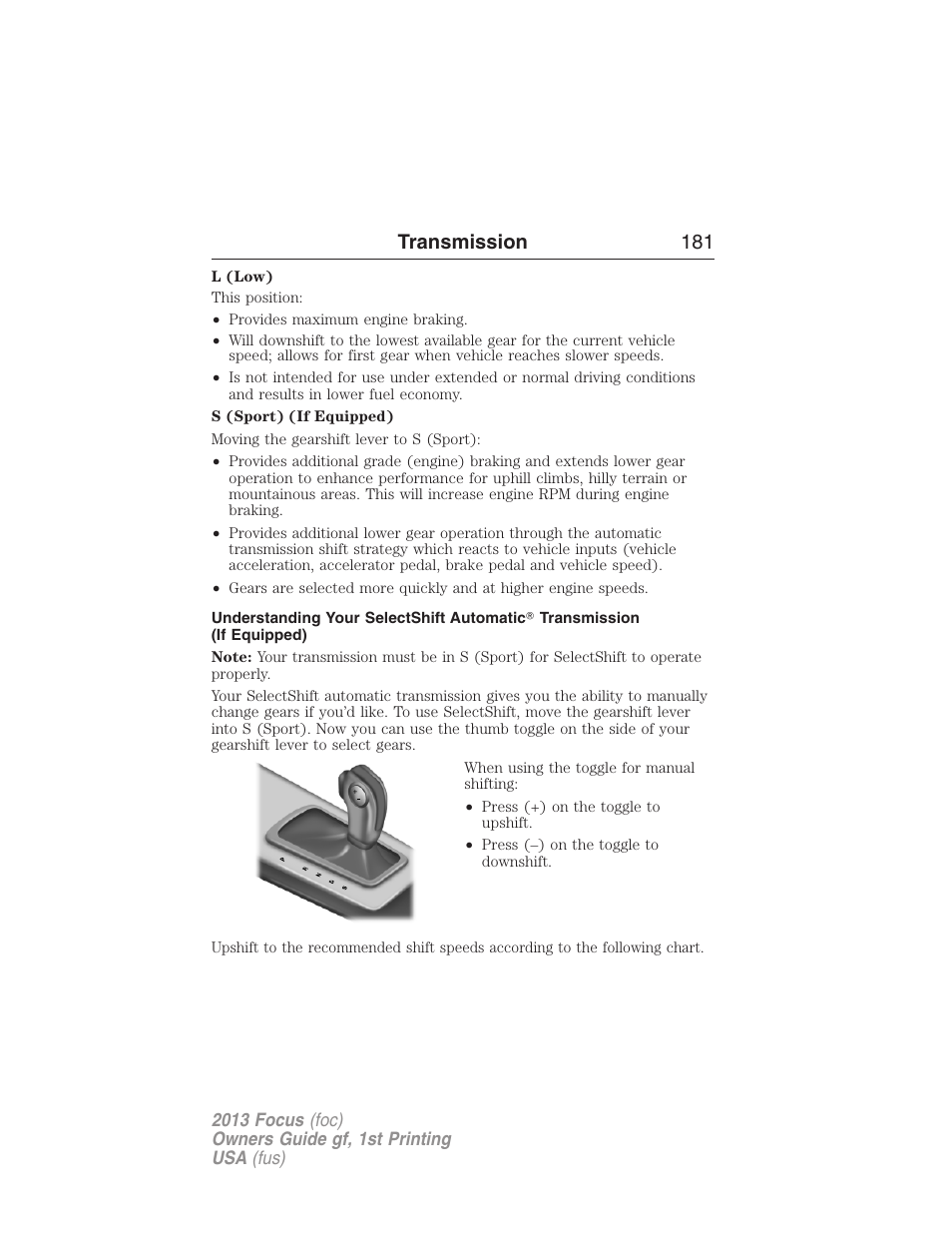 Transmission 181 | FORD 2013 Focus v.1 User Manual | Page 181 / 475