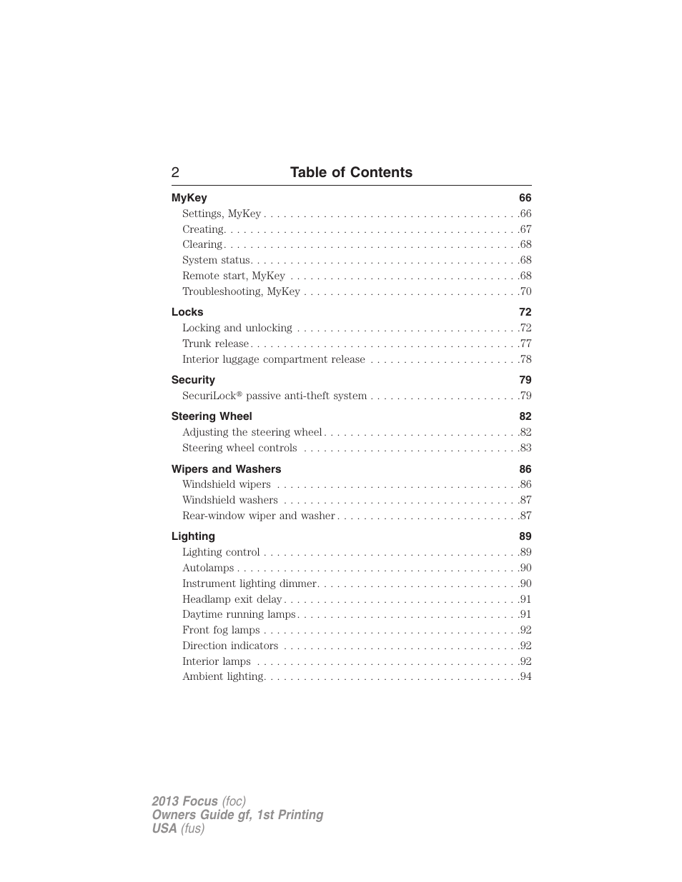 2table of contents | FORD 2013 Focus v.1 User Manual | Page 2 / 475