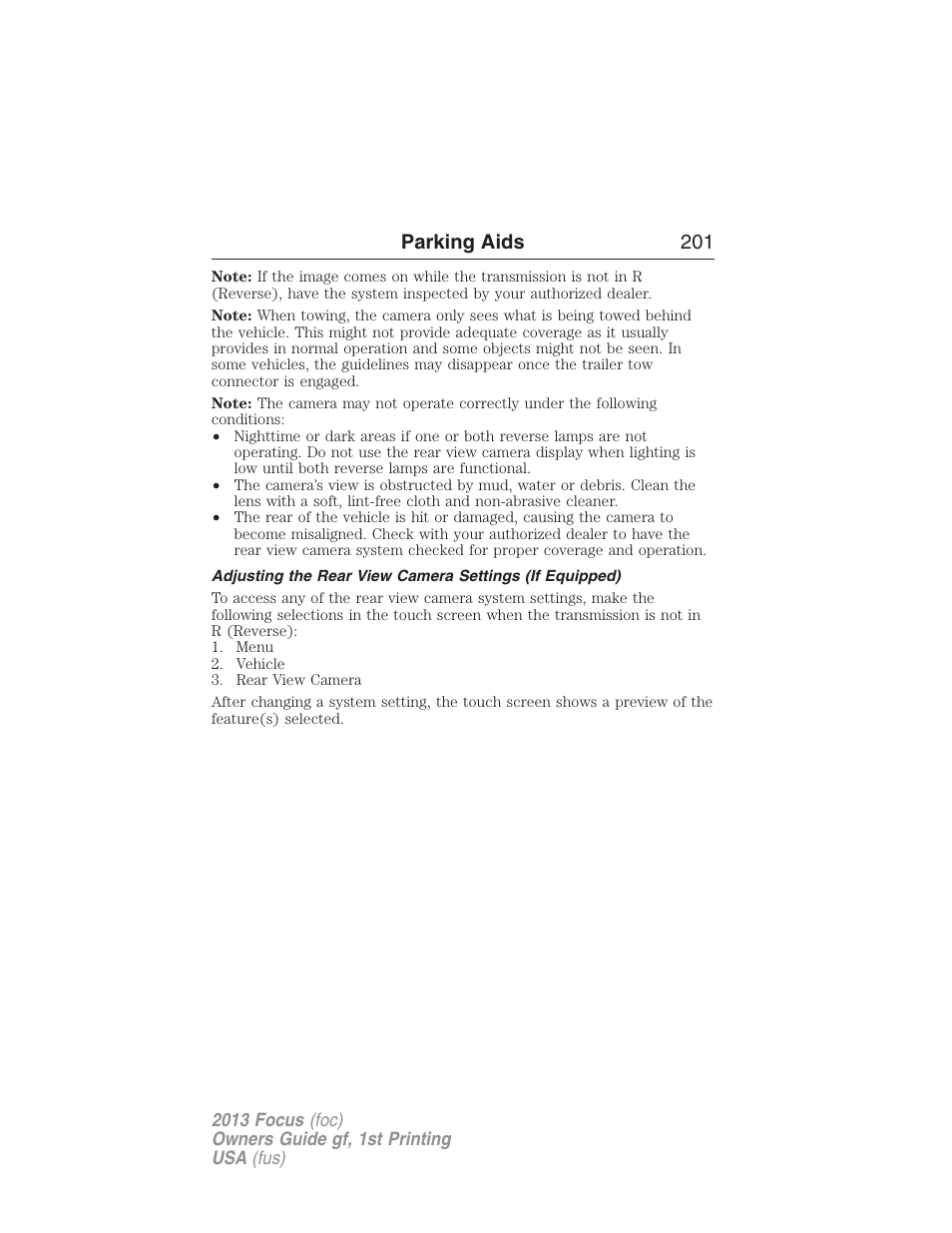 Parking aids 201 | FORD 2013 Focus v.1 User Manual | Page 201 / 475