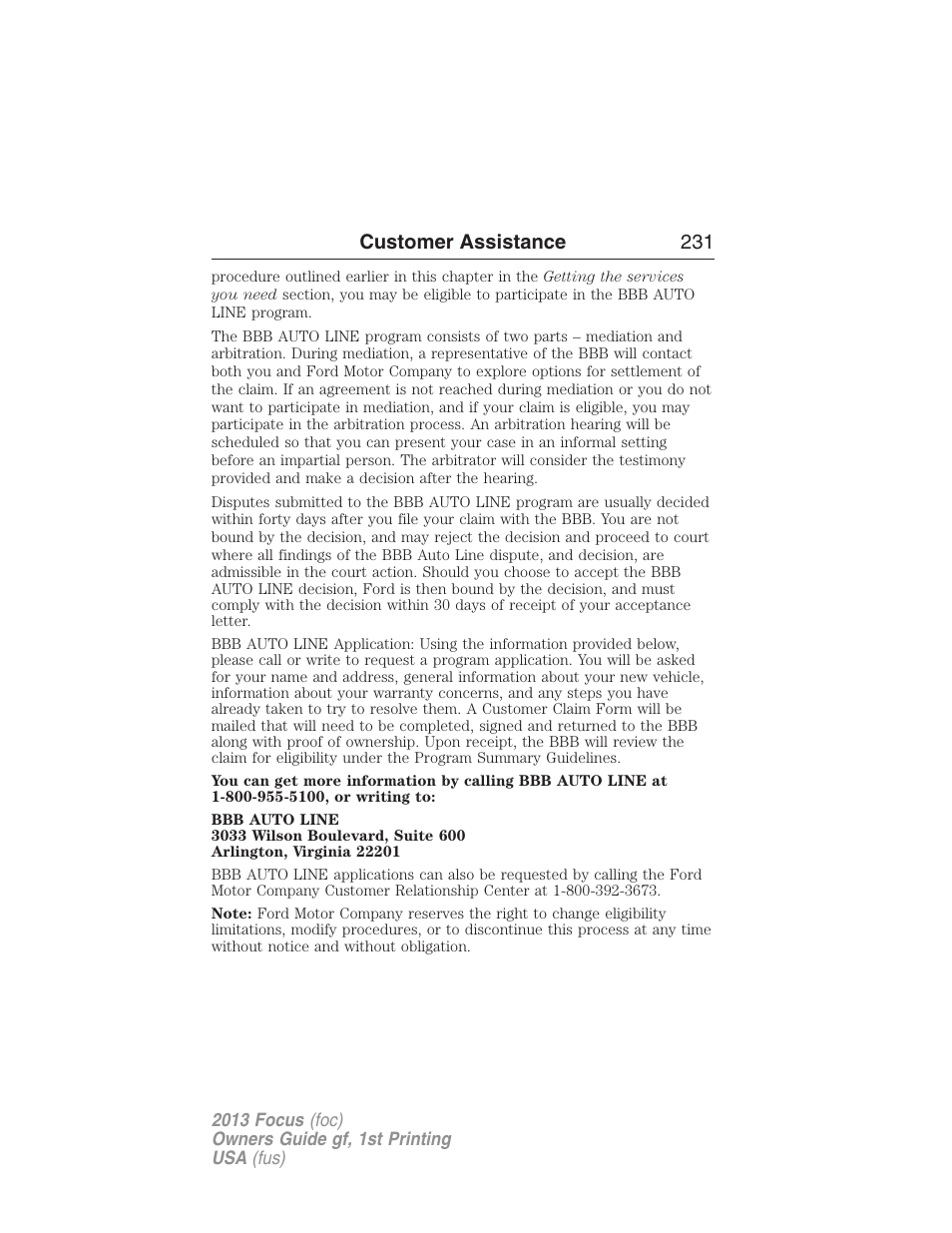 Customer assistance 231 | FORD 2013 Focus v.1 User Manual | Page 231 / 475