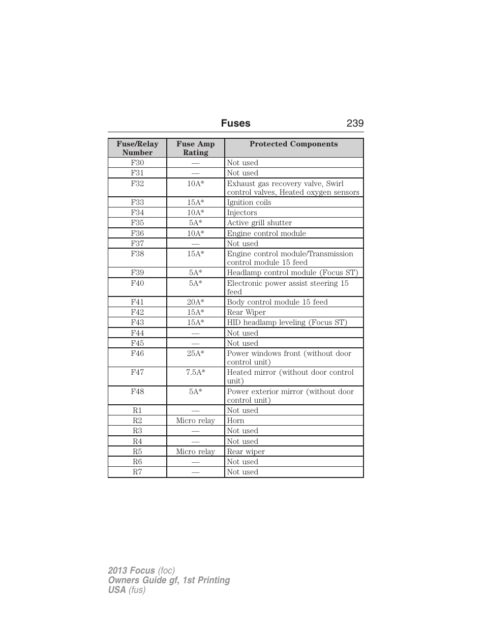 Fuses 239 | FORD 2013 Focus v.1 User Manual | Page 239 / 475