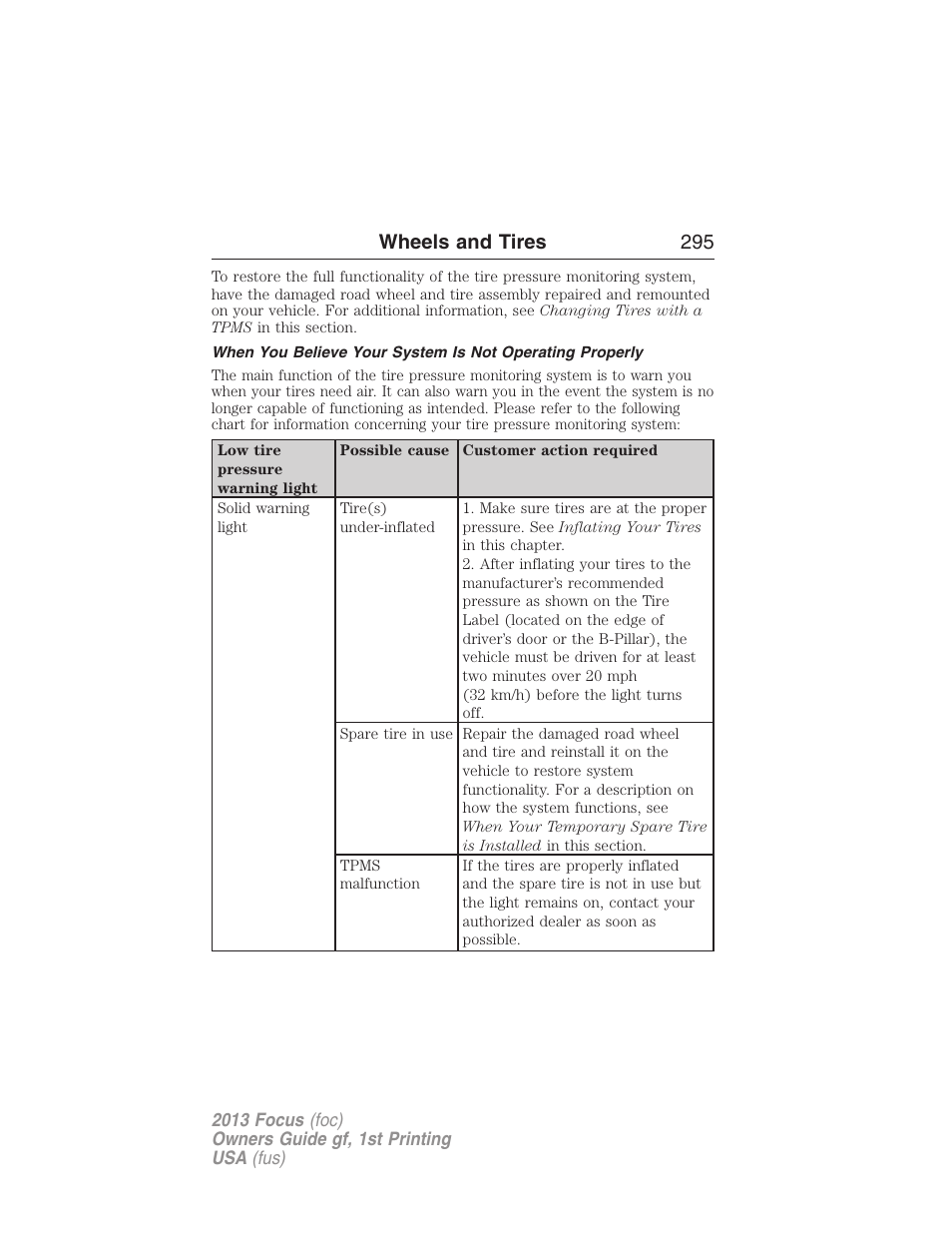 Wheels and tires 295 | FORD 2013 Focus v.1 User Manual | Page 295 / 475