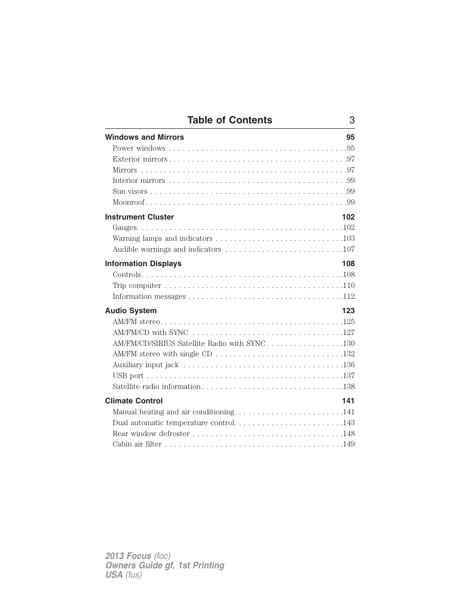 Table of contents 3 | FORD 2013 Focus v.1 User Manual | Page 3 / 475