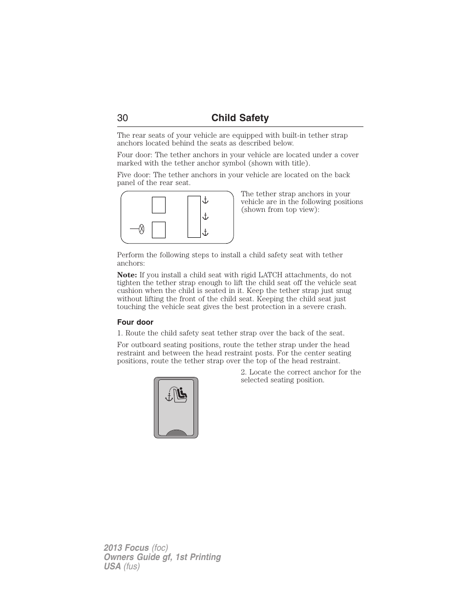 Four door, 30 child safety | FORD 2013 Focus v.1 User Manual | Page 30 / 475