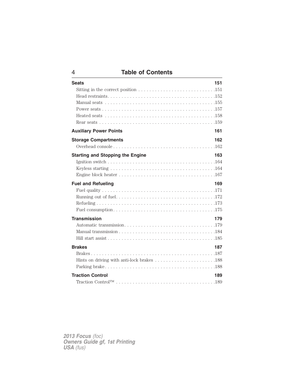 4table of contents | FORD 2013 Focus v.1 User Manual | Page 4 / 475