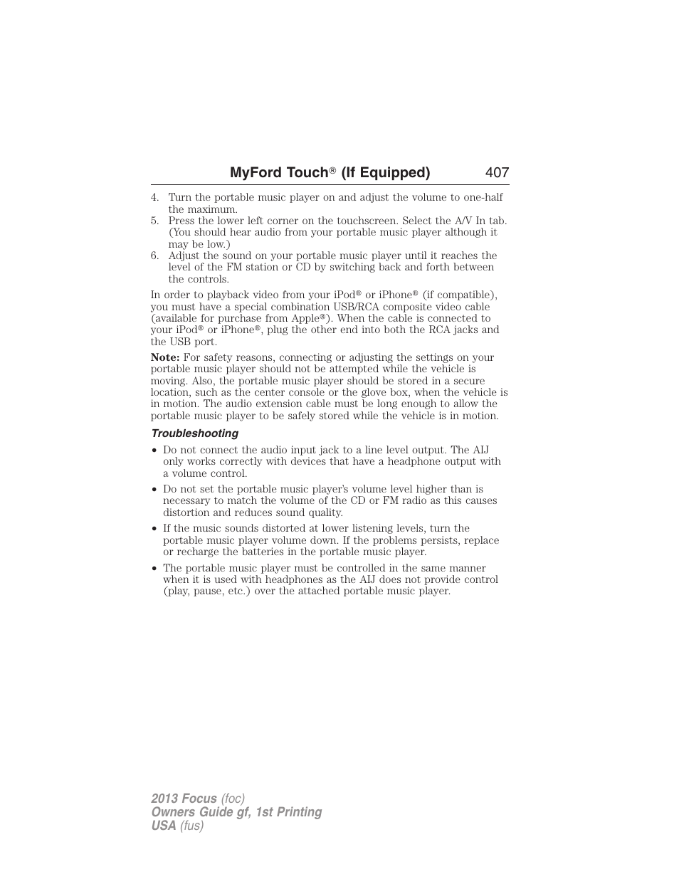 Troubleshooting, Myford touch ா (if equipped) 407 | FORD 2013 Focus v.1 User Manual | Page 407 / 475